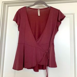 American Rag Burgundy Wrap Top